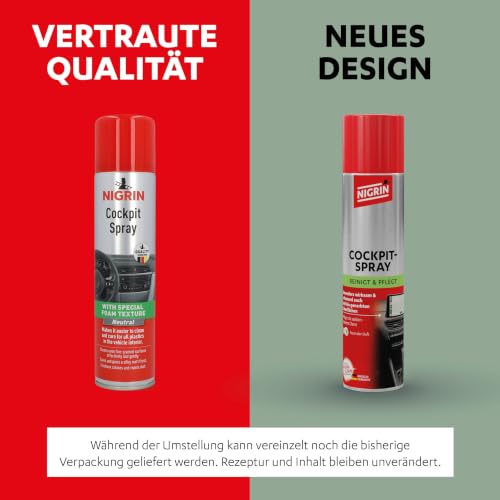 NIGRIN Cockpitspray Neutral 400ml, reinigt und pflegt Kunststoffe, ist staubabweisend, seidenmatt, antistatisch, Pflegeschaum