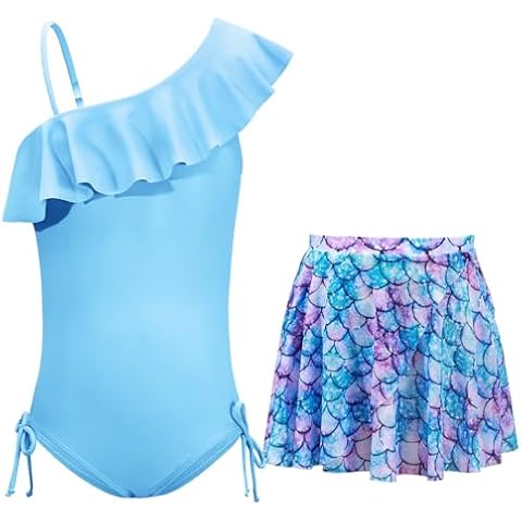 Naiyafly Girls One-Piece Swimsuit with Mesh Skirt Cover
