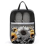 Black And White Sunflowers Shoe Bags for Travel Portable Shoes Pouch with Handle Waterproof Shoes Carrier with Zipper Fashion Sneaker Storage Organizer Gifts for Men And Women