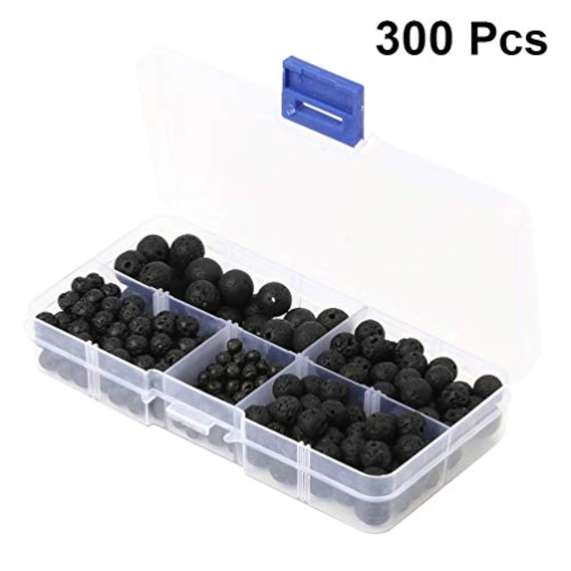 300pcs Volcanic Stone Beads, Black Large Hole