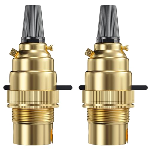 Luxvista B22 BC Bayonet Bulb Holder, 10mm Safety Switch Lamp Bulb Holder, Brass BC Bayonet Cap Light Bulb holder, Max 60W, B22 Lamp Holder with Child Safe Switch Push Bar -2Pack
