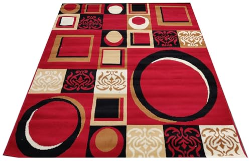 Image of Floral Design Acrylic Polyester Carpet for Living Room 8x11 Feet Color Red and Black(240x330Cm), Large Rectangle