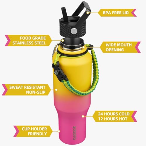 Image of BJPKPK 35oz Insulated Water Bottle with Straw Lid, Stainless Steel Bottle