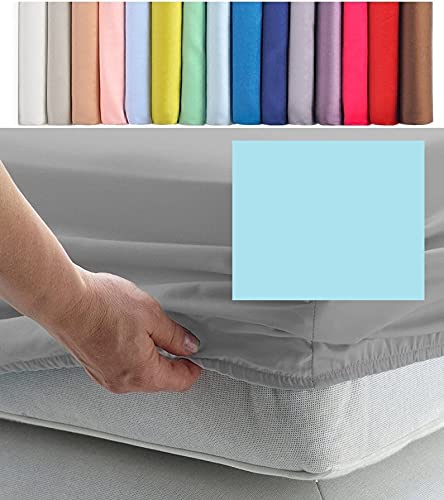 EURO DOUBLE SIZE FITTED SHEET 55" x 78" - CONTINENTAL 300 Thread Count Percale Material - Hand Made to Order - 10" (26cm) (Duck Egg)