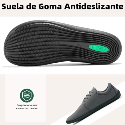 Miniatura 4 de Saguaro Zapatillas Barefoot Hombre Cuero Zapatos Minimalistas Antideslizantes Ligeros Calzado Descalzo Para Casual Trabajo, Noble Ii, Gris 43eu