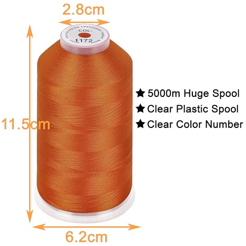 Image of New brothread - Single Huge Spool 5000M Each Polyester Embroidery Machine Thread 40WT for Commercial and Domestic Machines - Orange