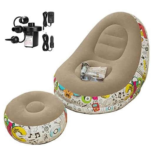 Inflatable Deck Chair with Household air Pump, Lounger Sofa for Indoor Living Room Bedroom, Outdoor Travel Camping Picnic (Graffiti with Grey)