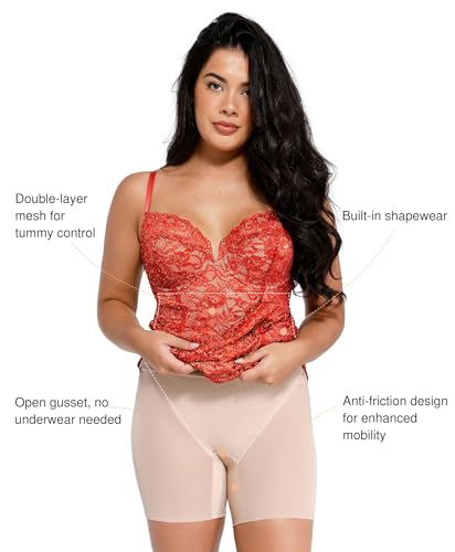 Image of Popilush Lace Corset Dress with Built in Shapewear Formal Cocktail for Women Deep V Neck Side Slit Bodycon Midi Black