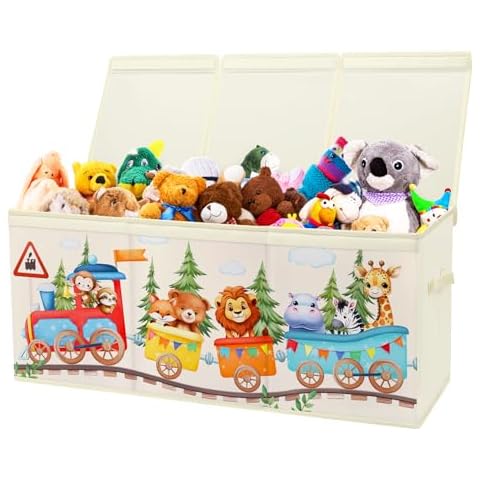 Large Toy Box Chest Organizer with Flip Lid for Kids, Collapsible Oxford Toy Storage Box with Handles for Boys Girls, Sturdy Waterproof Storage Organizer for Bedroom Playroom Nursery, 37.7×12.5×15.7'' Cover