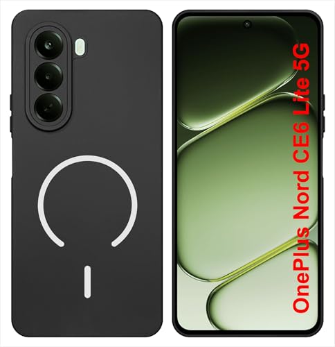Image of SBMS Silicone Back Cover Case for OnePlus Nord CE6 Lite 5G | Soft Micro-Fibre Lining Inside | Magsafe Print On Back Side Camera Protection Bump | Shockproof Case OnePlus Nord CE 6 Lite (Black)