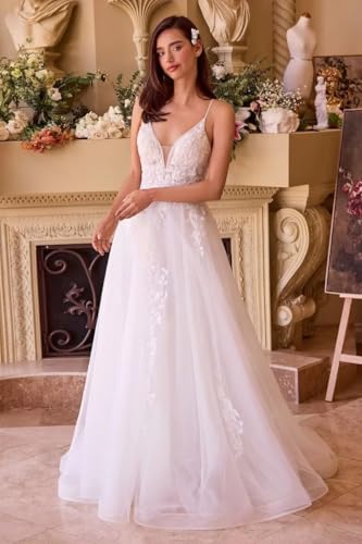 Puyiket Chiffon Wedding Dresses For Bride 2026 Soft Beautiful Lace Appliques Sleeveless V-Neck Long Spaghetti Strap Beach Bridal Dresses For Women With Slit White #TOP23