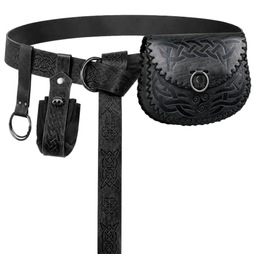 Luazuri Viking Pirate Embossed Renaissance Belt Pouch Black 4pcs