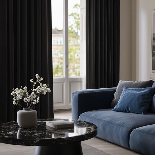 Deconovo Blackout Curtains Bedroom Super Soft Thermal Insulated Eyelet Blackout Curtains for Living Room 46 x 54 Inch Black 2 Panels - View 5