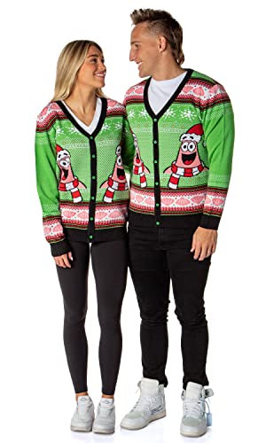 Spongebob Squarepants Men's Santa Patrick Star Ugly Sweater Button-Up Knit Cardigan3