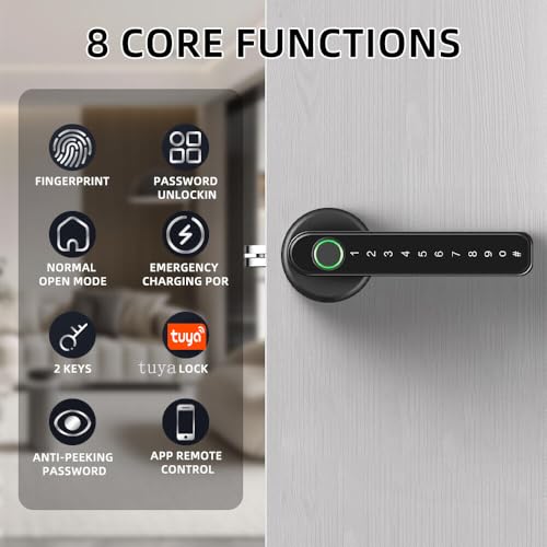 Fingerprint Smart Door Lock with Keypad Handle for Home, Apartment, Office, Front Door, Bedroom, Keyless Entry Door Lock - Image 4