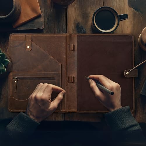 DHAMPOOH Genuine Leather Portfolio – Brown Professional Organizer & Resume Folder, Antique Leather Business Document Padfolio with Writing Pad, Ideal Gift for Men & Women - Thumbnail 6