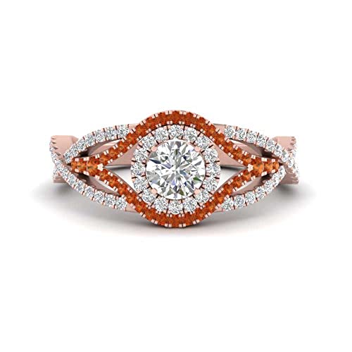 Pierre précieuse bague halo de diamants ronds pavés plaqué or rose pour fiançailles