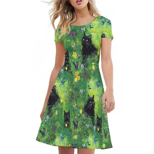 Image of AFPANQZ Womens Casual Summer Lightweight Vintage Dress Short Sleeve Midi Dress Knee-Long Luxury Formal Dress