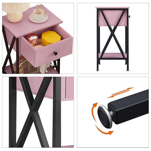 Image of VECELO Nightstand,Modern Bedside End Table, Night Stand with Drawer and Storage Shelf for Living Room Bedroom, Industrial Metal Frame