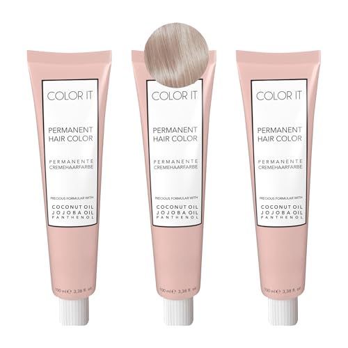 COLOR.IT by BM - Permanente Haarfarbe in Salonqualität, 3x 100ml (12.02 Superaufheller Platinblonde perle, 3er Pack)