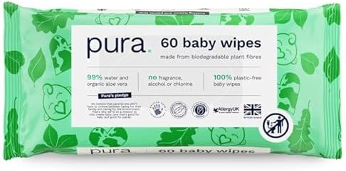 Pura Travel Baby Wipes 100% Plastic Free, 99% Water, Suitable for Sensitive Skin & Eczema Prone Skin, Hypoallergenic. Biodegradable, Compostable, Vegan, 28 x 24 per pack, (672 Wet Wipes)