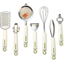 7-Piece Stainless Steel Kitchen Gadgets Set - Multifunctional Cooking Utensils Grater, Whisk, Peeler, Strainer Spoon, Fish Scaler, Bottle Opener, Jar Opener with Easy Storage for Home Kitchen Use