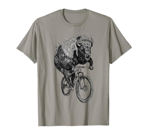 Buffalo on a Bicycle Hand Drawn Vintage Bicycle Buffalo T-Shirt
