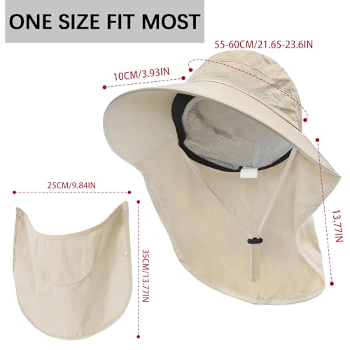 Image of Rosoz Sun Hat for Men Women with Neck Flap,Wide Brim UPF50+ Fishing Hat with Detachable Face Cover Outdoor Sun Protection Hat