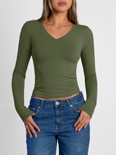 Image of Trendy Queen Womens Long Sleeve Shirts 2026 Fall Fashion Basics Crop Tops
