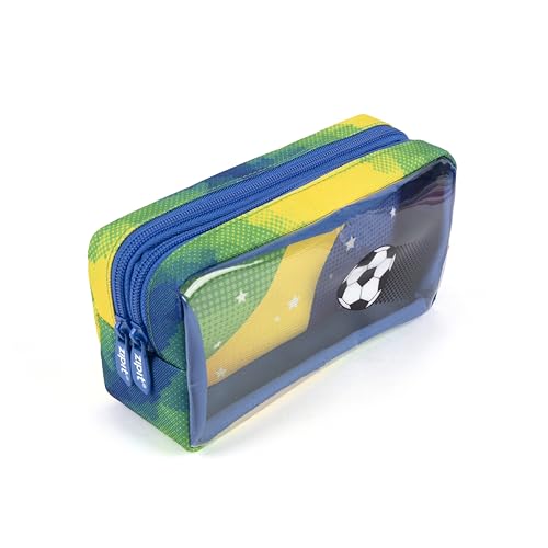 ZIPIT Estojo Escolar Meio a Meio para Meninos, Estojo com 2 Compartimentos e Zíper, Tema Futebol, Ideal para Crianças