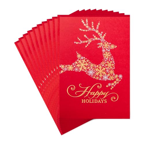 Hallmark Christmas Cards with Envelopes, 10-Pack (Gold Reindeer on Red)