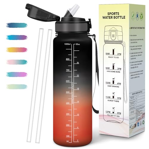 Mulbijeo Borraccia 1 Litro, Libre de BPA & Reutilizables, Borracce con Cannuccia, A Prova di Perdita, Borraccia Motivazionale, Portatile, Borracce Palestra per Scuola, Palestra, Ufficio, Festa
