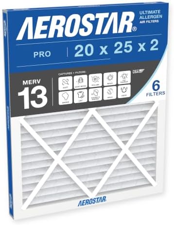 Aerostar Air Filter 20x25x2 MERV 13 AC Filter, Furnace Filter, 6 Pack