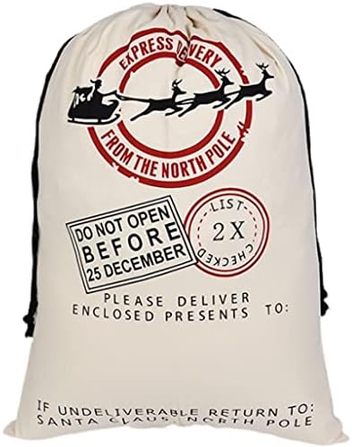 eBoutik - Large Santa Gift Bag Sack - Festive Canvas Gift Bag For Presents - Great for Children on Christmas Eve/Christmas Day (Santa)