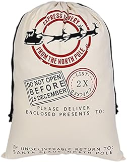eBoutik - Large Santa Gift Bag Sack - Festive Canvas Gift Bag For Presents - Great for Children on Christmas Eve/Christmas Day (Santa)