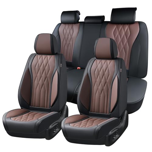 Image of Coverado Seat Covers FullSet, 5 Seats Car Seat Protector, Waterproof Nappa Leather Cushion, Front & Rear Fit for Most Sedans SUV Pick-up Truck-Black&Coffee