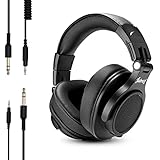 Juarez JRDJ400 Wired Over Ear DJ Headphones with Mic – 40mm Neodymium Drivers, 3.5mm/6.35mm Dual Jack, Foldable Design, Coiled & Straight Cable, Shareport, Noise Isolation, Black