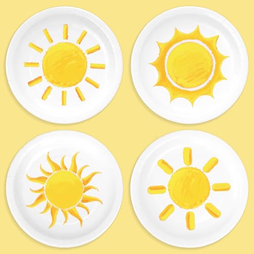 Whaline 40Pcs Boho Sun Paper Plates First Trip Around The Sun Disposable Plates Watercolor Sunshine Party Tableware for Birthday Baby Shower Summer Table Supplies, 9 Inch