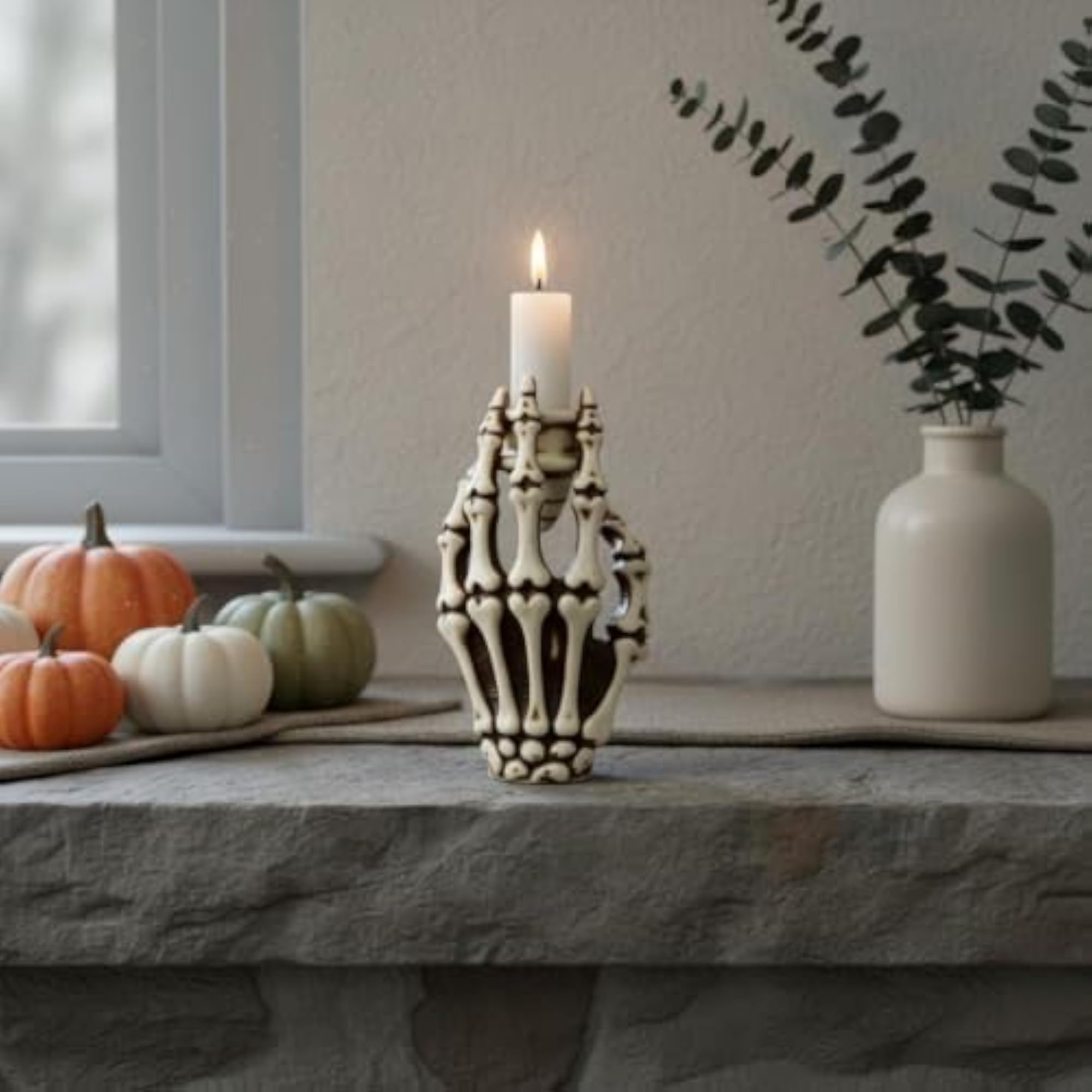 Cranial Hand Candlestick Gothic Style Table Ornament