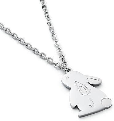 Eilygen Bunny Lovers Gift Stainless Steel Bunny Pendant Necklace Initial Necklace Gift for Rabbit Lover Bunny Gifts for Her