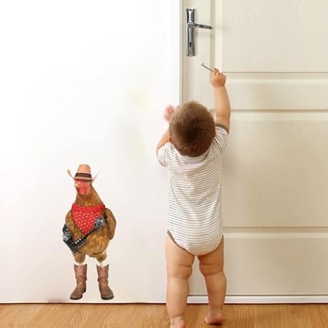 Cowboy Farm Chicken Wall Sticker,Cute Animal Window Sticker,Weird Gift for Friends Cover