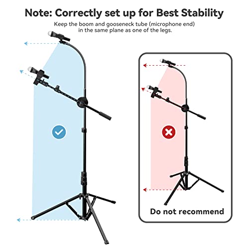Microphone Tripod Stand, Kdd Gooseneck Mic Boom Arm Stand Height Adjustable 30" - 80" With Two Mic Clips, Two Mic Arms And 3/8" To 5/8" Adapter For Singing, Stage, Blue Yeti Snowball, Most Mics #TOP2