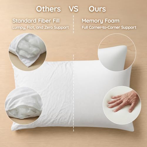 Image of AM AEROMAX 12x20 Memory Foam Throw Pillow Inserts, 2 Pack, Lumbar, White | Decorates bed /sofa /couch | lumbar shape fills pillow cover | resists flattening | comfortable to lean on