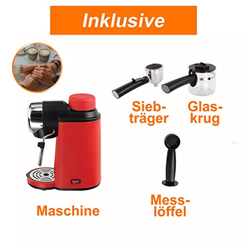 Elektrische Espressomaschine Kaffeemaschine 4 Tassen Espressobereiter Rot Glaskanne (Kleine Cappuccino-Maschine mit… – Bild 5
