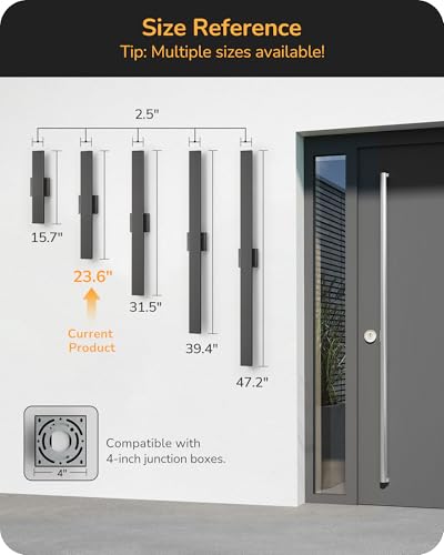 Image of EDISHINE 23.6 inch Modern Outdoor Wall Light, Black LED Exterior Light Fixture