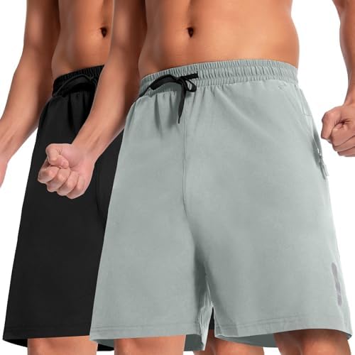 miijoory 5 stuks Sportshorts voor heren,atletische shorts met zakken en elastische tailleband, sportbroek voor heren, sneldrogende trainingshorts (S, Zwart, Zwart, Donkergrijs, Donkergrijs, Navy