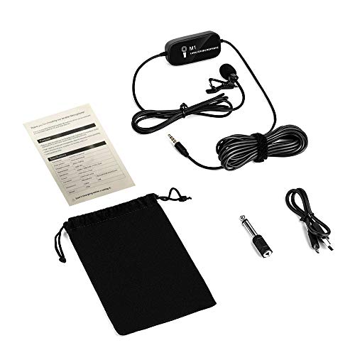 Recarregável Clip-on Lapela Microfone Condensador de Lapela Mic Omni-direcional 3.5mm Plug 6 Metros