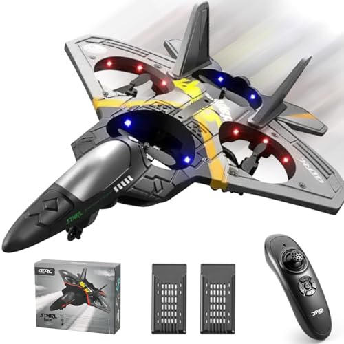 4DRC V17 Remote Control Plane 2.4Ghz Foam RC Airplanes Helicopter Quadcopter for Adults Kids, Spinning Drone, Gravity Sensing, Stunt Roll, Cool Light, 2 Battery, Gifts for Kids Boys
