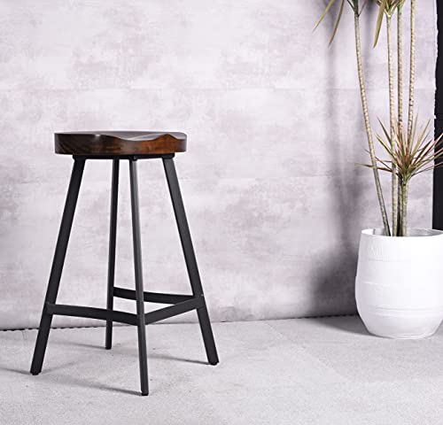 Lokkhan Industrial Bar Stool Saddle Seat-26.77 Inch Counter Height Kitchen Stool-Metal And Wood Dining Stools-Set Of 2,Backless,Stackable,Fully Welded #TOP5