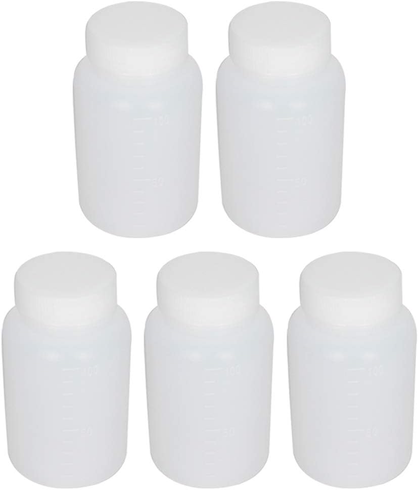 Bettomshin 5Pcs 100ml PE Plastic(Food Grade) Bottles, Wide Mouth Lab Reagent Bottle